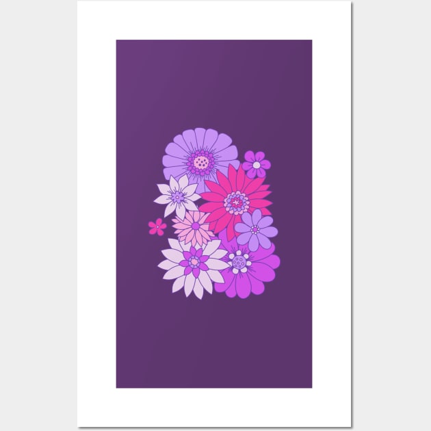 Retro Daisy Floral - Purple Dreams Wall Art by latheandquill